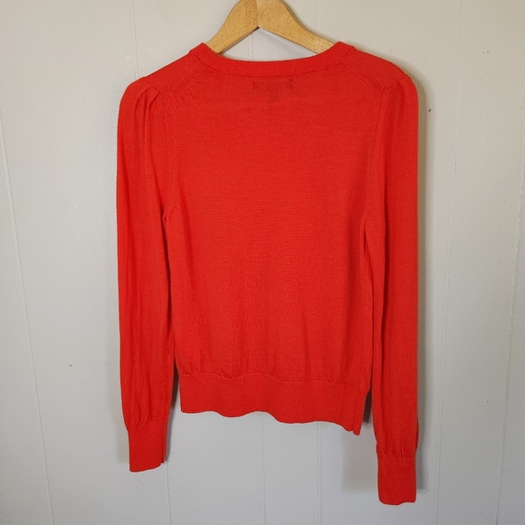 Banana Republic orange Merino wool crewneck sweater shoulder pleates M - Picture 6 of 10